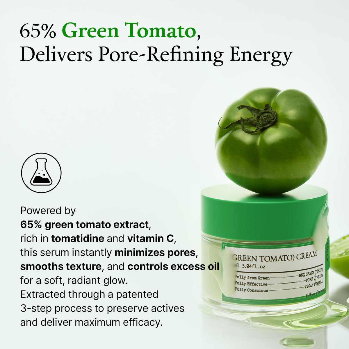 FULLY Green Tomato Facial Cream, Pore Lifting with 65% Green Tomato Extract and Vitamin C, Facial Moisturizer for Hydration and Elastcity,3.04 fl,oz, Exp JAN 2027