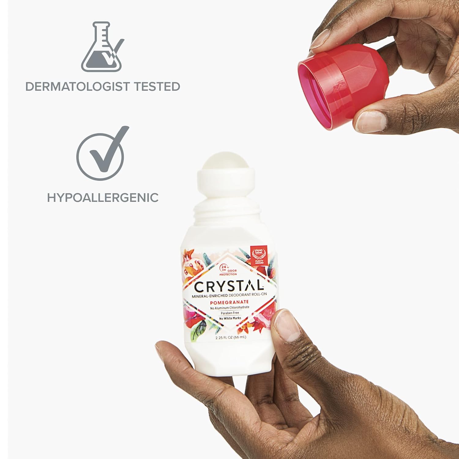 Buy now Crystal Mineral Deodorant Roll-On Body Deodorant With 24-Hour Odor Protection, Pomegranate, Non-Sticky Roll-On, Aluminium Chloride, 2.25 FL OZ - 3 pack at indiglob india