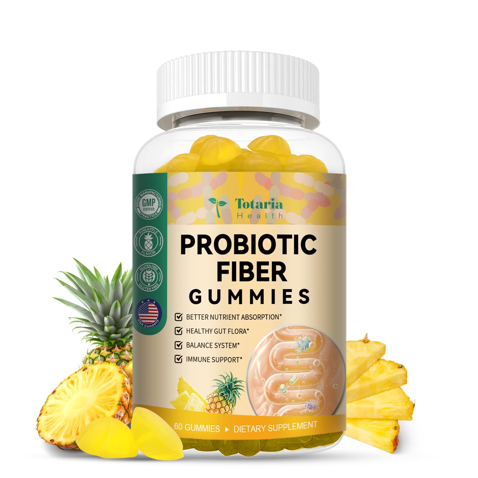 9-in-1 Sugar-free Probiotic Fiber Gummies for Adults Teens, Apple 2 Bottles | Fiber Supplement w/ Psyllium Husk, Bacillus Coagulans, FOS, Inulin, Apple Cider Vinegar for Digestion & Gut, Vegan