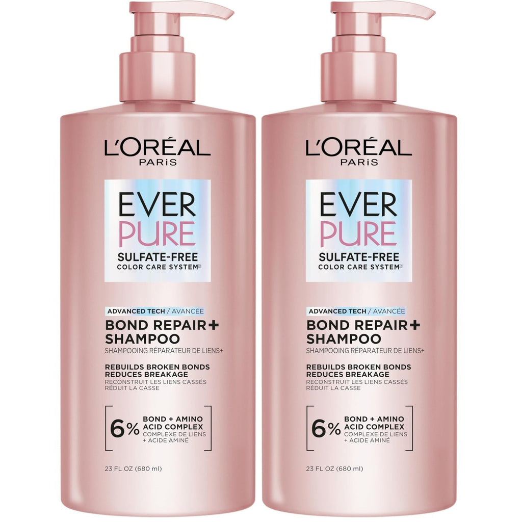 L'Oreal Paris Sulfate Free Bond Repair+ Shampoo, Hair Shampoo with Bond + Amino Acid Complex, Strengthens and Repairs Damaged or Color Treated Hair, EverPure, 6.8 Fl Oz (Packaging May Vary)