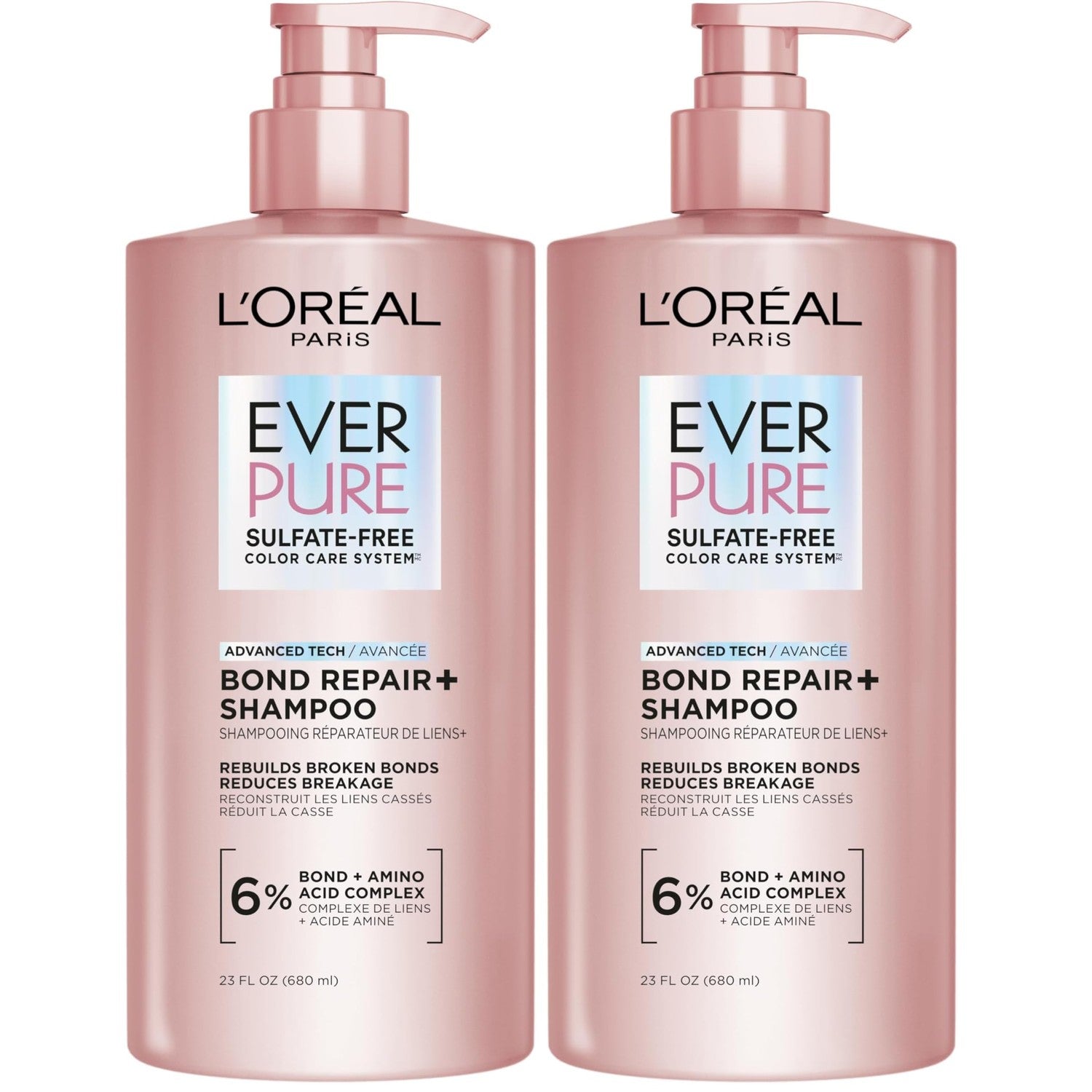 L'Oreal Paris Sulfate Free Bond Repair+ Shampoo, Hair Shampoo with Bond + Amino Acid Complex, Strengthens and Repairs Damaged or Color Treated Hair, EverPure, 6.8 Fl Oz (Packaging May Vary)