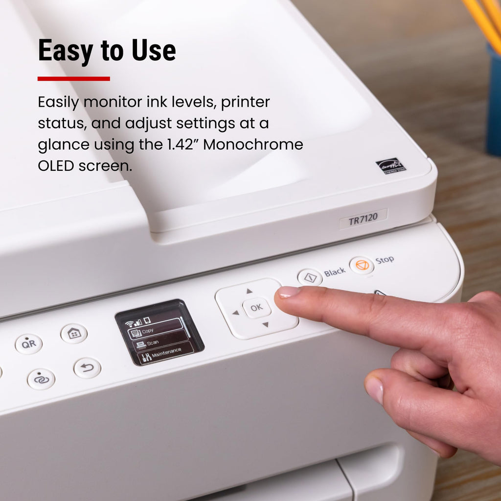 Canon PIXMA TR7120 Wireless Color Inkjet Printer, Duplex Printing, White – Home Printer with Copier/Scanner, Auto Document Feeder, Compact Design, Intuitive Control Panel
