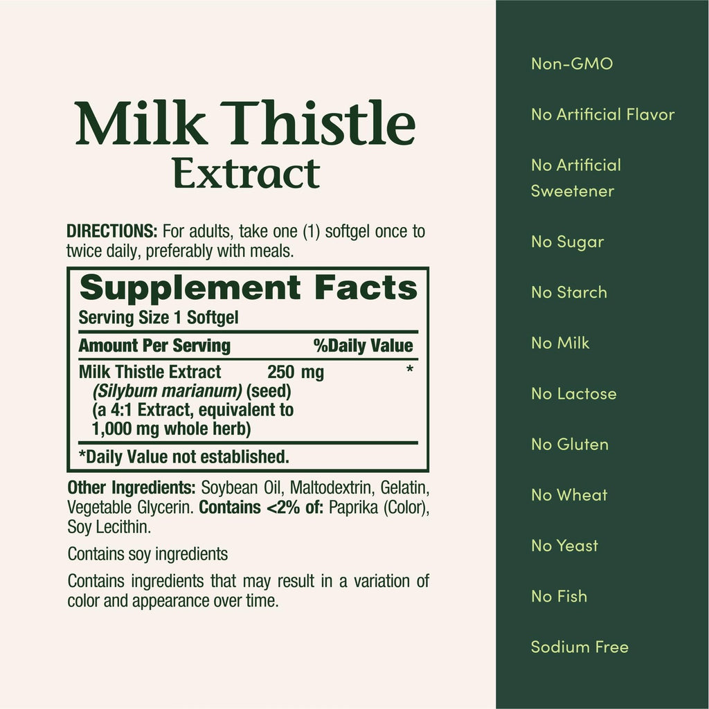 Nature's Bounty Milk Thistle 1000mg, Rapid Release Softgels, 50 Count