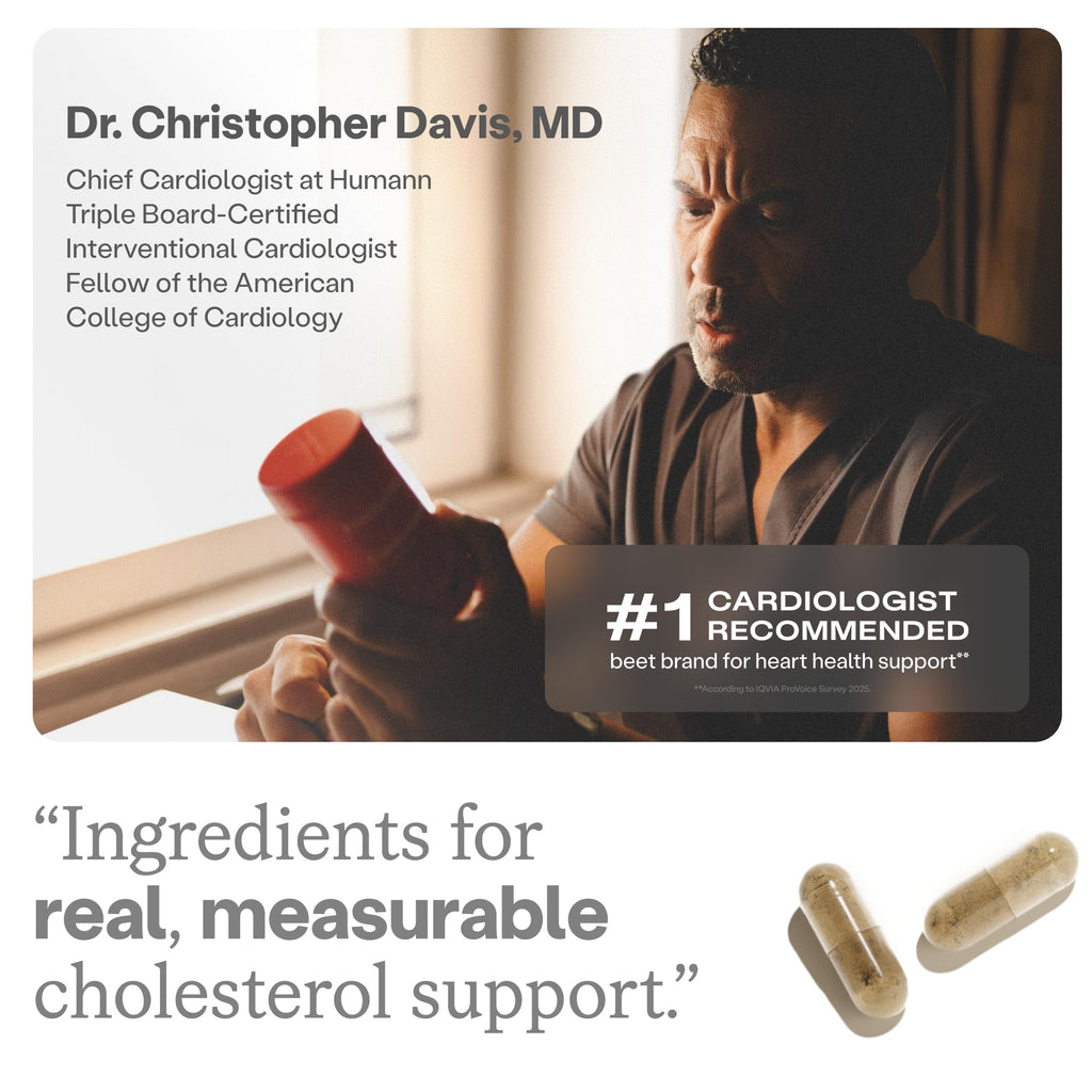 HumanN Cholesterol Health Daily Capsules, Lipid, & Liver Support, 60 Ct | Aged Black Garlic & Citrus Bergamot Extract, Clinically Studied Ingredients, Non-GMO, Once Daily, For Adults, Made in USA