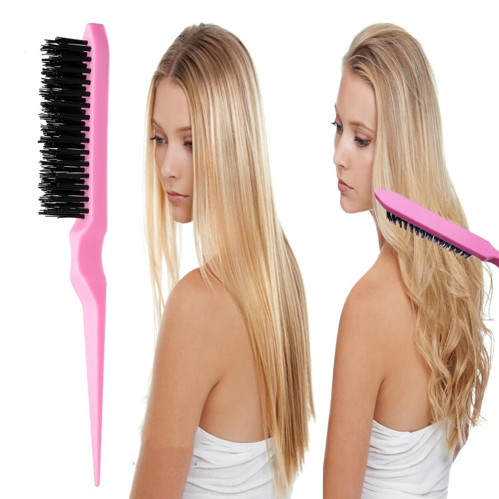 6PCS Hair Styling Tools Kit, Boar Bristle Wooden Brush, Rat Tail Metal Pin Parting Comb Edge Control Brush,Bristle Teasing Hair Brush Topsy Tail Loop Tools for Women Braiding & Edge Styling