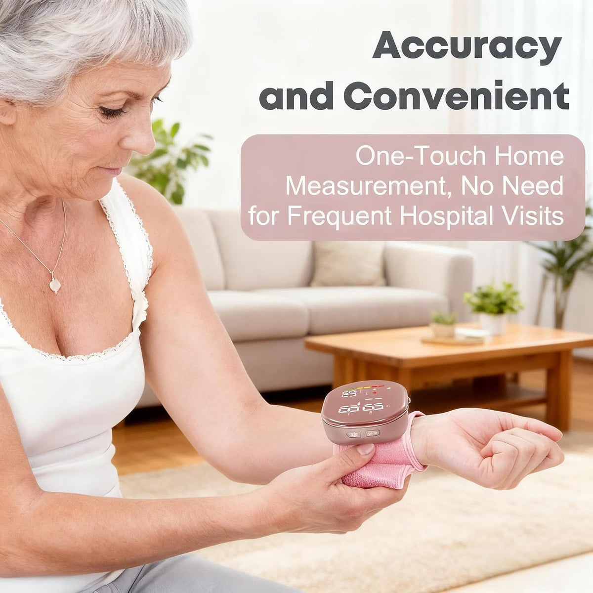 GUAEVER Wrist Blood Pressure Monitor, Rechargeable, Large LED Display, Pink