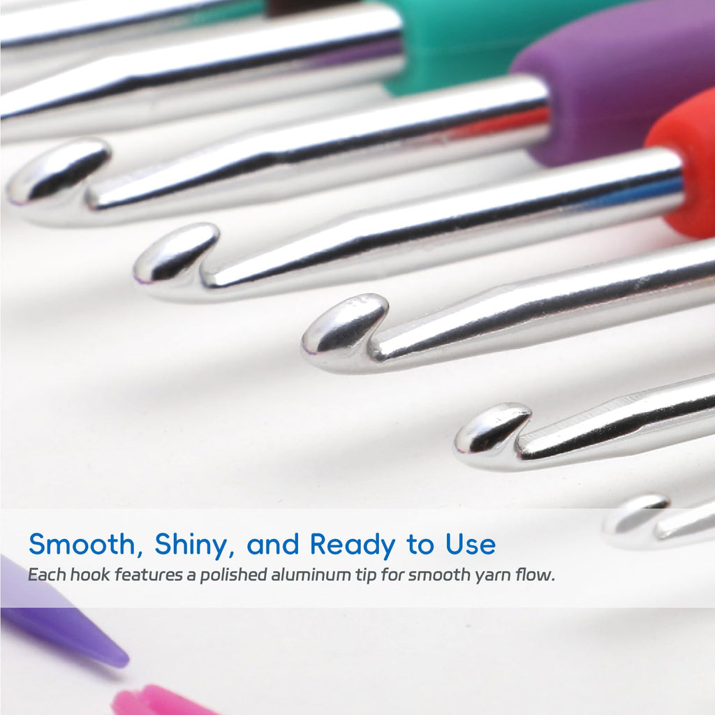 9PCS Ergonomic Crochet Hooks Set by Flickzo – Aluminum Crochet Hook Set with Soft Silicone Handles (2-6mm), Crochet Kit for Beginners with Crochet Tools & Knitting Accessories