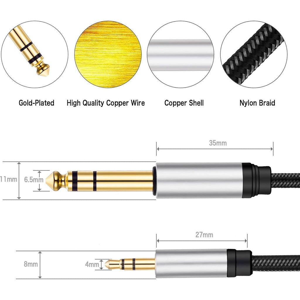 Buy now 3.5 mm to 6.35 mm Audio Cable 10Ft, Gold-Plated Terminal Silver Color Zinc Alloy Housing 3.5mm 1/8" Male TRS to 6.35mm 1/4" Male TRS Nylon Braided Stereo Audio Cable for CellPhone, Amplifiers(10Ft/3M) at indiglob india