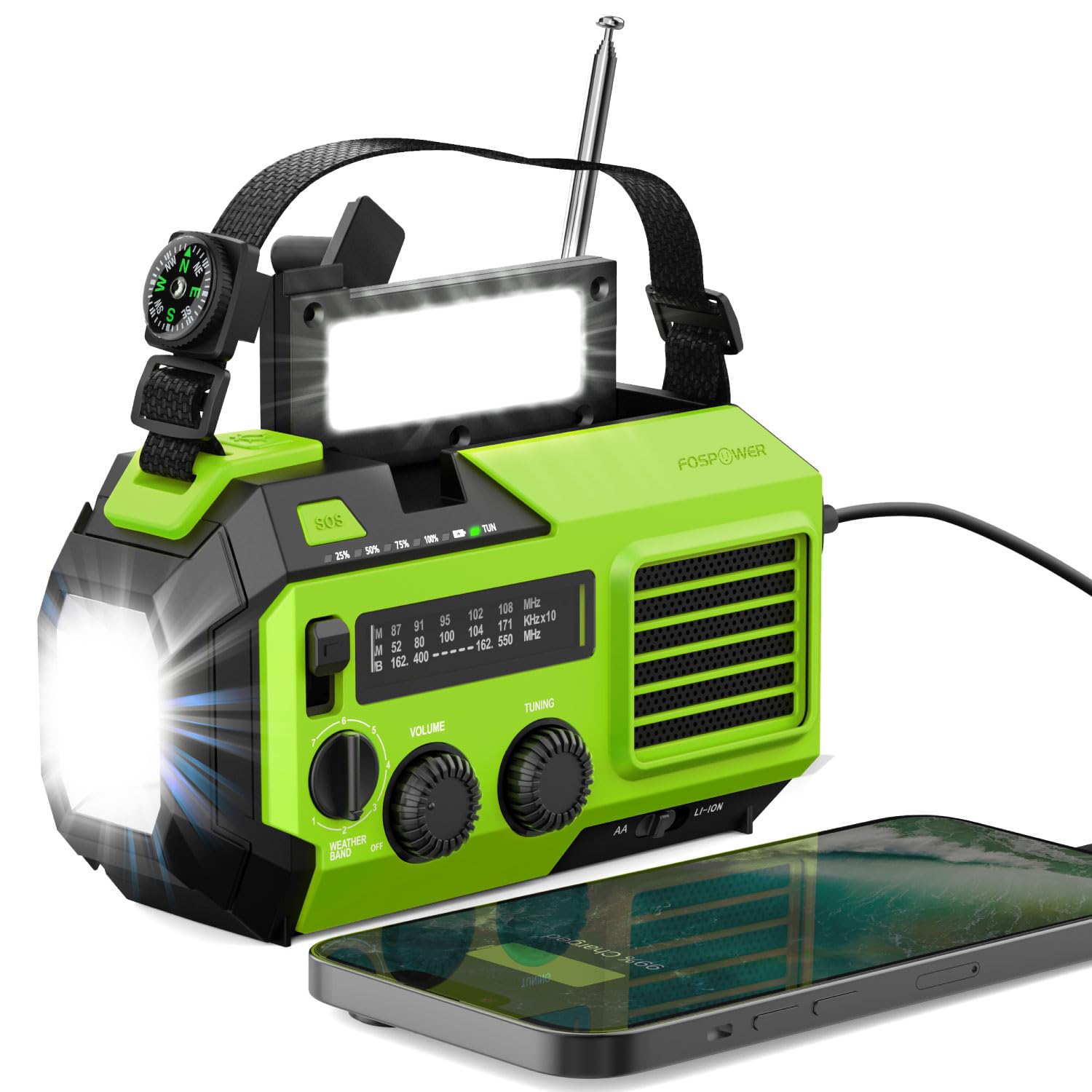 Buy now FosPower NOAA Emergency Weather Radio A1 7400mWh Portable Power Bank, AM/FM, USB/Solar/Hand Crank Charging, Battery Operated, SOS Alarm & Flashlight for Indoor/Outdoor Emergency - Orange Model A6 Green at indiglob india