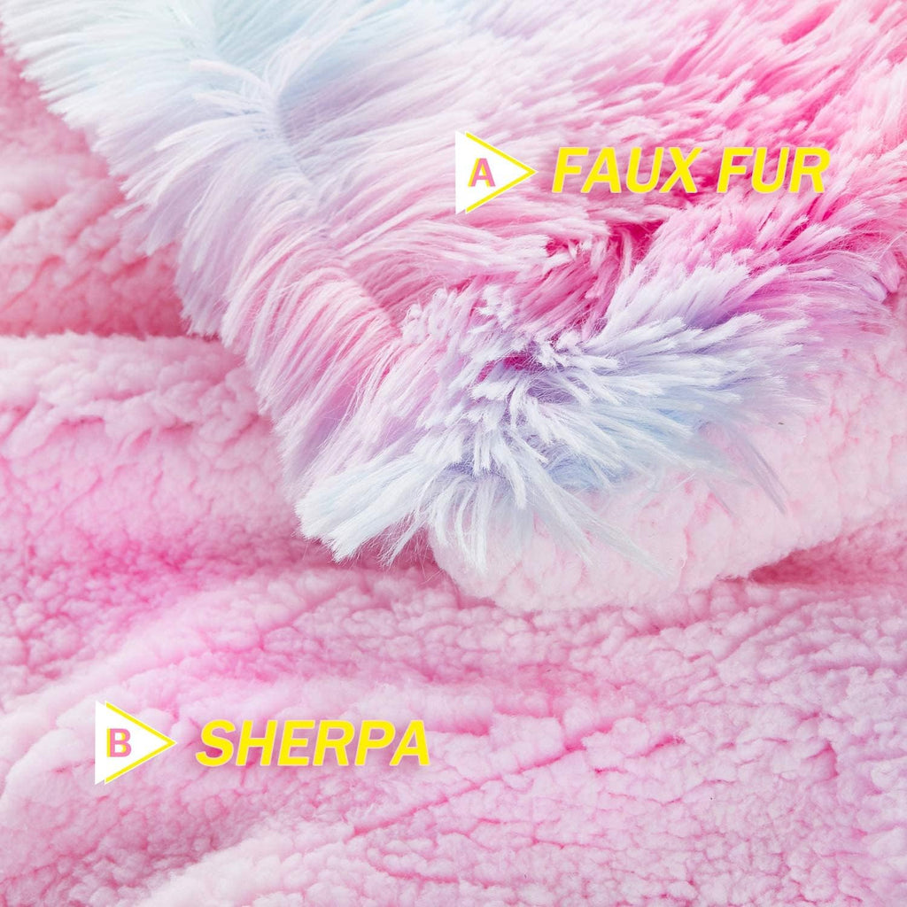 Buy now BOBOR Faux Fur Throw Blanket, Tie Dye Rainbow Sherpa Fleece Fluffy Blanket for Girls, Super Soft Fuzzy Plush Cozy Lightweight Decorative Blankets for Couch Sofa Bed (Rainbow, 59"x79") at indiglob india