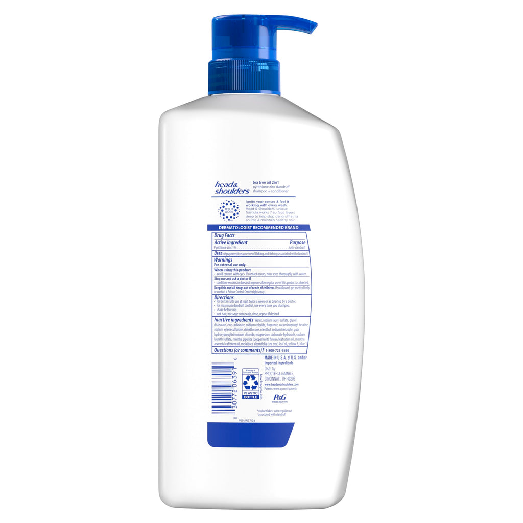 Head & Shoulders Tea Tree Oil 2-in-1 Anti-Dandruff Shampoo and Conditioner, 72-Hour Protection, 1% Pyrithione Zinc, 28.2 fl oz