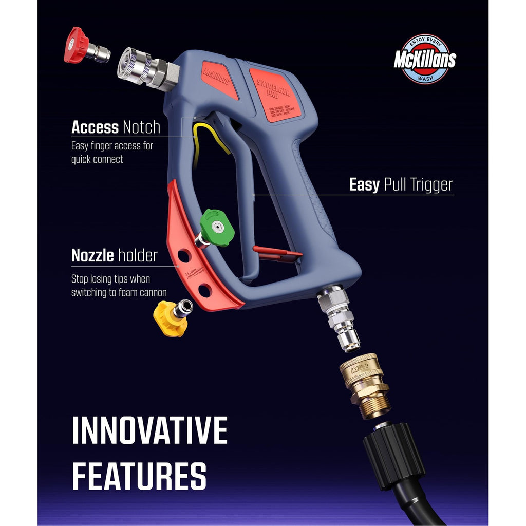McKillans® Swivel Gun Pro - Swivel High Pressure Water Handle with 3/8" Male Plug and 1/4” Quick Connector Coupler - Power Washer Gun Compatible with Foam Cannon