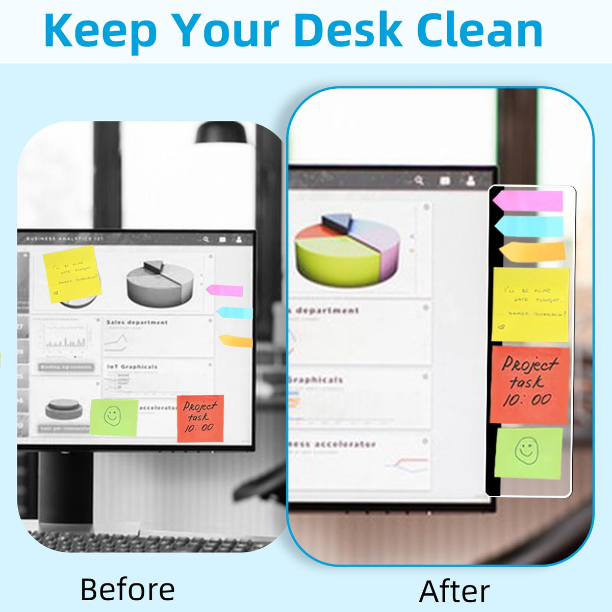 2 Pack Computer Monitor Memo Board, Acrylic Computer Monitor Sticky Note Holder, Transparent Side Panel Office Desk Organizer,Home Office Desk Accessories, Office Supplies for Women Men Computer ﻿