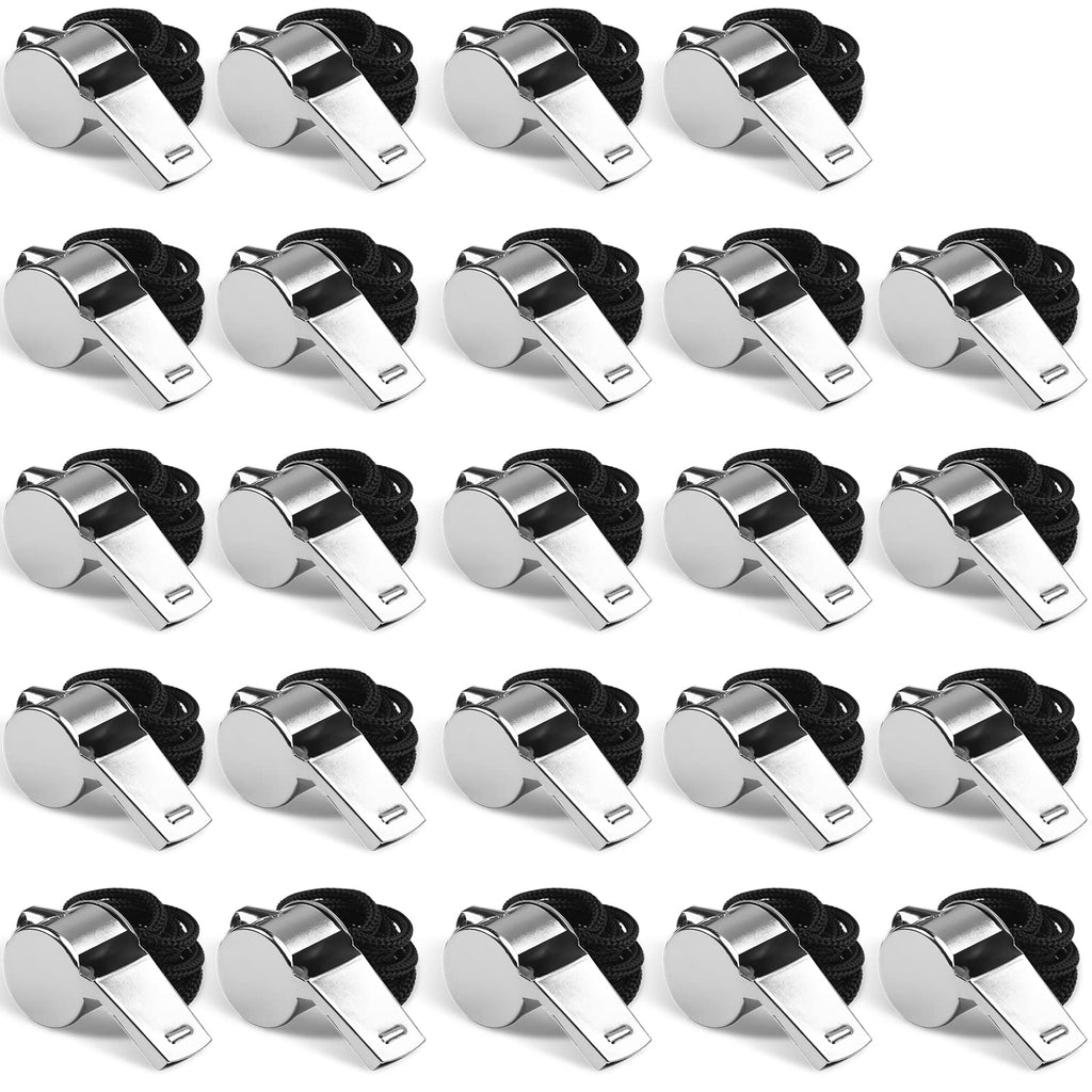 Whistle, 24 PCS Professional Stainless-Steel Whistles with Lanyards in Bulk, Very Loud Metal Sports Whistle, Perfect for Coaches, Referees, Lifeguards, Officials, and Teams, Silver