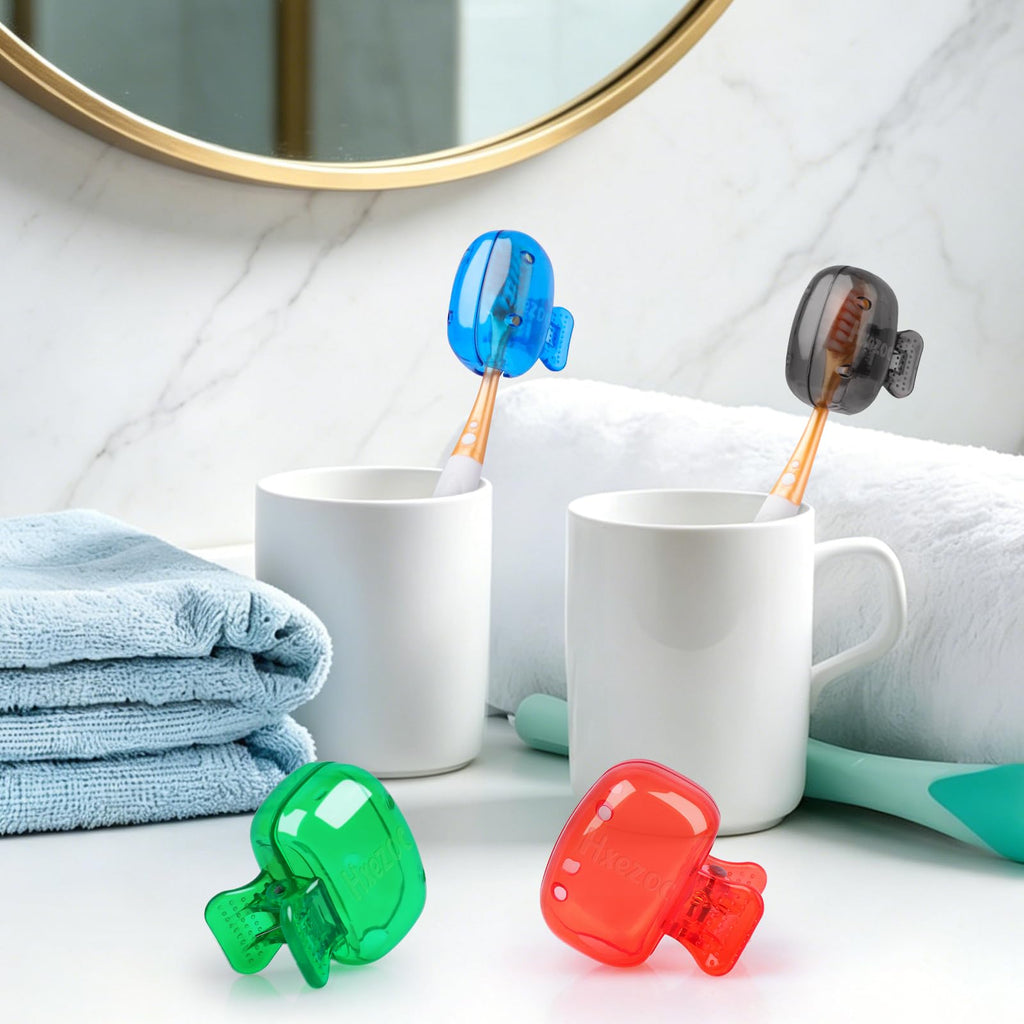 Hxezoc 12 Pack Toothbrush Covers Toothbrush Holders Travel Toothbrush Protector Cap Plastic Protective Portable Clip for Bathroom, Household Travel, Camping, School, Business