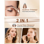 Eyebrow Trimmer Facial Hair Removal for Women: 2 in 1 Rechargeable Face Shaver and Eyebrow Razor - Painless Electric Hair Remover Device for Peach Fuzz Fine Hairs Upper Lip Chin