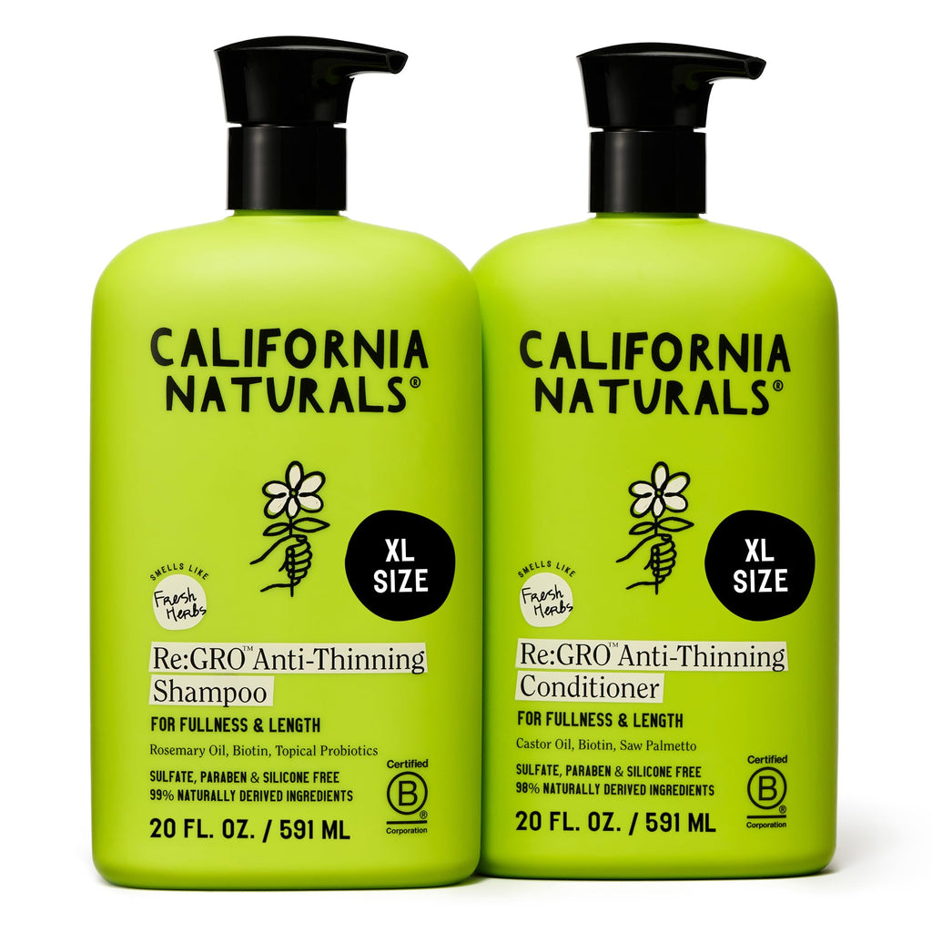 California Naturals Re:GRO Anti-Thinning Shampoo & Conditioner Set for Men, Biotin, Caffeine & Rosemary Oil, Hair Loss & Thinning Hair Support, Sulfate Free, 20 oz