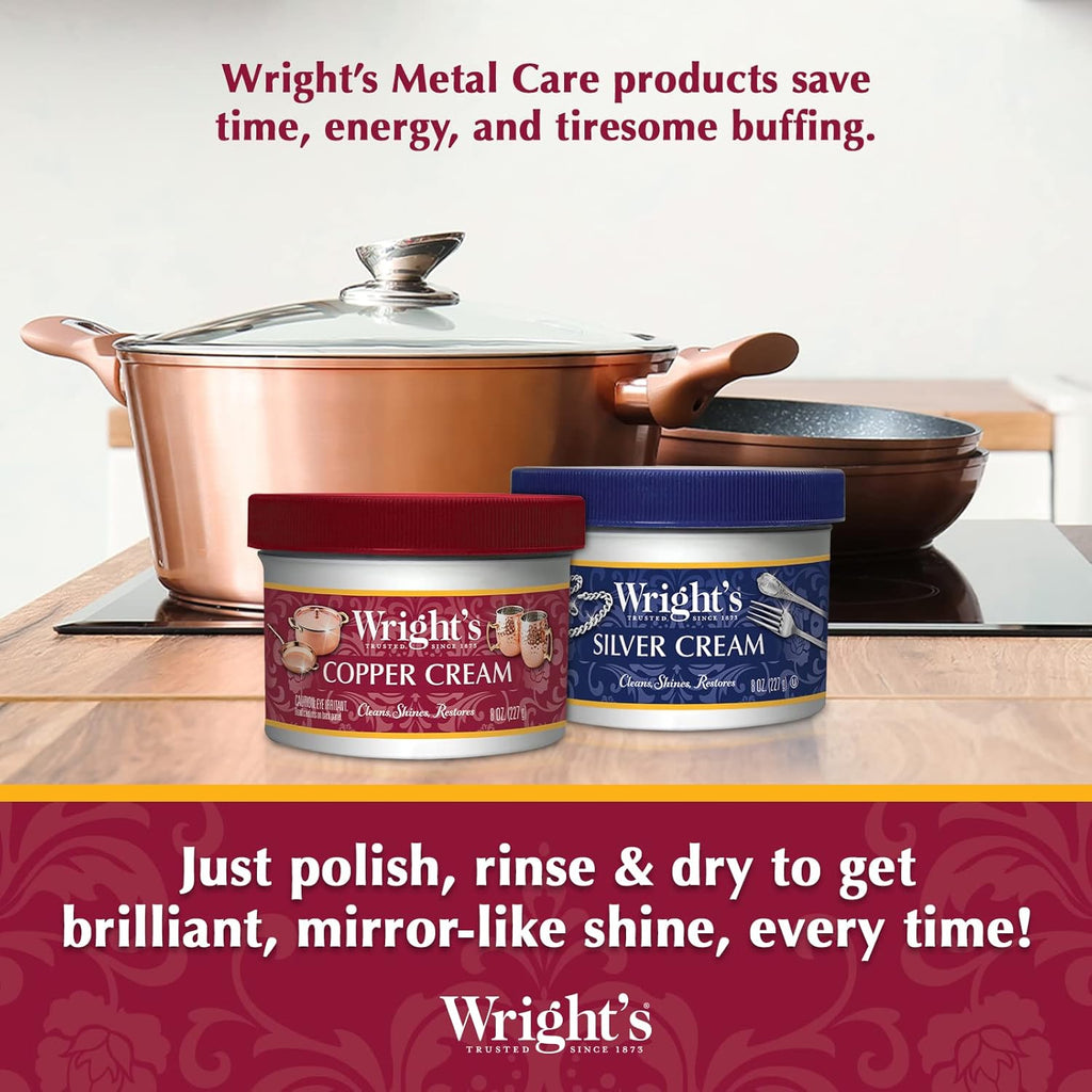 Buy now Wright's by Weiman Cream Copper and Brass Cleaner - Gently Cleans and Removes Tarnish without Scratching, Polishing Cloth Included at indiglob india