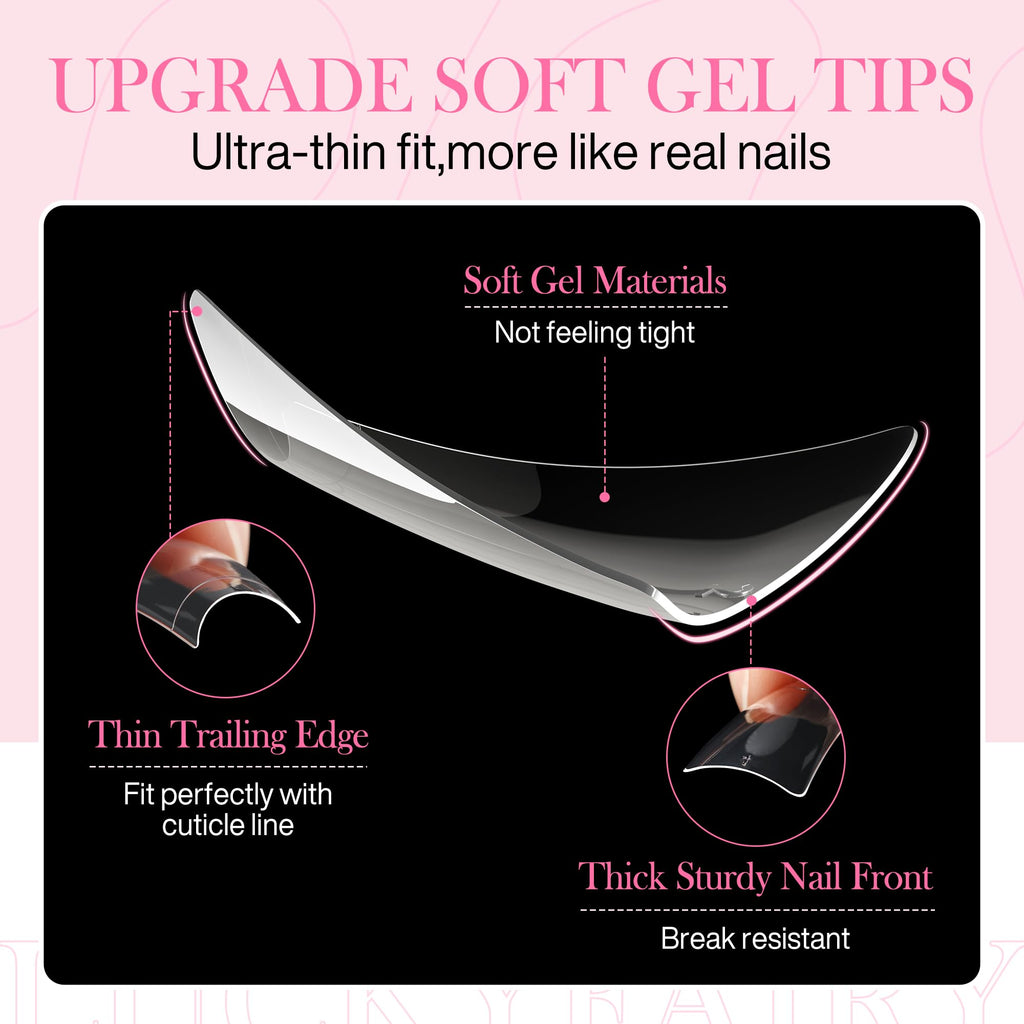 Luckyfairy Half Cover Duck Nail Tips 504 Pcs Duck Press on Nails Clear Soft Gel Short Duck Nail Tips 11 Sizes Wide French False Nails for Acrylic Nails Professional for Y2K Art Salon