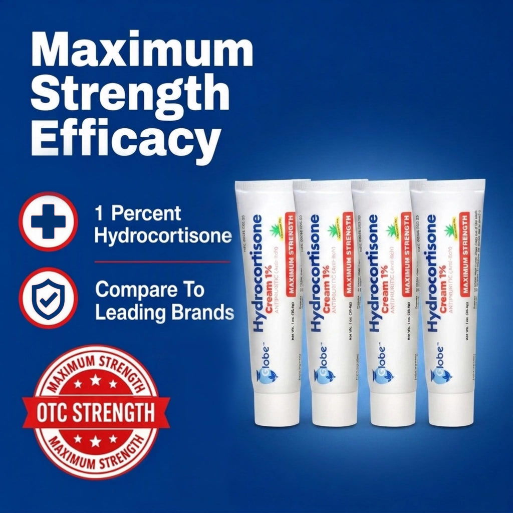 Globe Hydrocortisone Cream 1% with Aloe 1 oz, Maximum Strength, 4 Pack