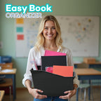 4E's Novelty 6 Durable Book and Binder Holder, Files Book Bins for Classroom, Plastic Vertical Storage Book Organizer Folder Office Classroom Organization Containers Supplies (With Labels)