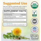 USDA Organic Dandelion Root Extract - High Potency 10:1 Dandelion Root Supplement with 5000mg Herbal Equivalent Strength for Liver Cleanse Detox & Repair Support - Vegan & Non-GMO (2 Month Supply)