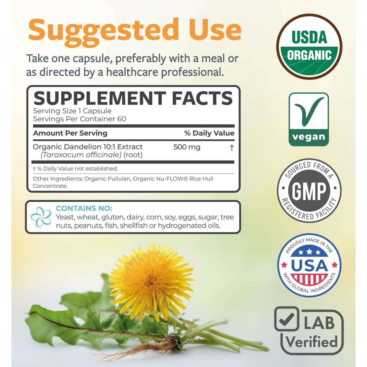 USDA Organic Dandelion Root Extract - High Potency 10:1 Dandelion Root Supplement with 5000mg Herbal Equivalent Strength for Liver Cleanse Detox & Repair Support - Vegan & Non-GMO (2 Month Supply)