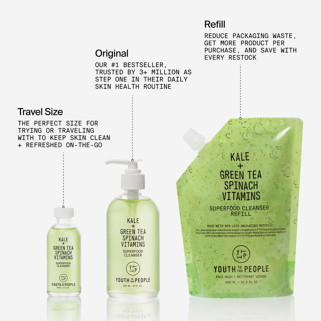 Buy now Youth To The People Superfood Facial Cleanser - Kale + Green Tea Daily Face Wash, Gentle Makeup Remover, with Soothing Antioxidants for Glowing Skin, pH Balance, Clean Pores, Sulfate-free, Refillable at indiglob india