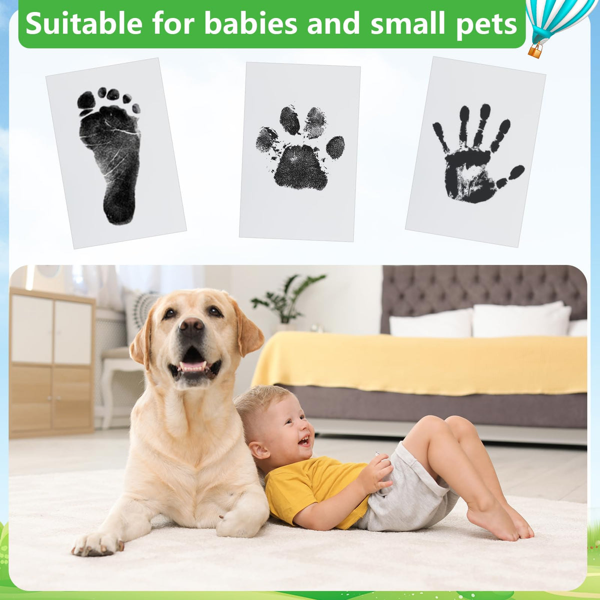 Jazb 6-Pack Newborn Baby Inkless Hand and Footprint Kit, Ink Pad Paw Print kit for Dogs, Dog Nose Print Kit, Dog Paw Print Kit - Baby Footprint Kit with Clean-Touch, 12 Imprint Cards (Jet Black)