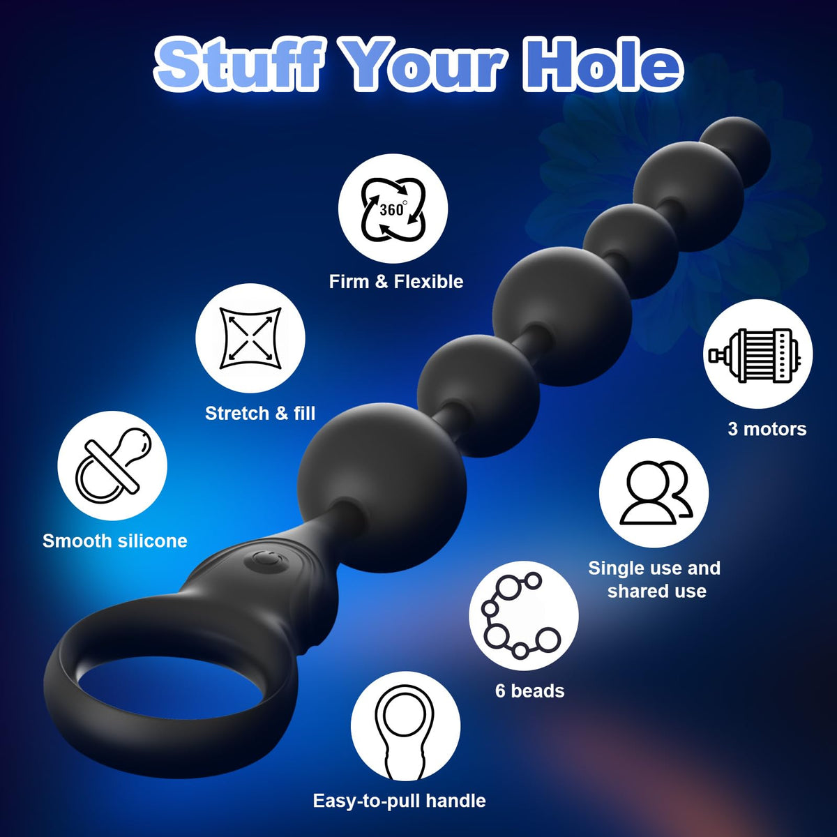 Vibrating Anal Beads Anal Toys, SMAM 12″ Insertable Silicone Long Butt Plug Prostate Massager with 10 Vibration Modes 3 Motors 6 Beads, Adult Toys Anal Trainer Sex Toy Sex Toys for Men Women Couples