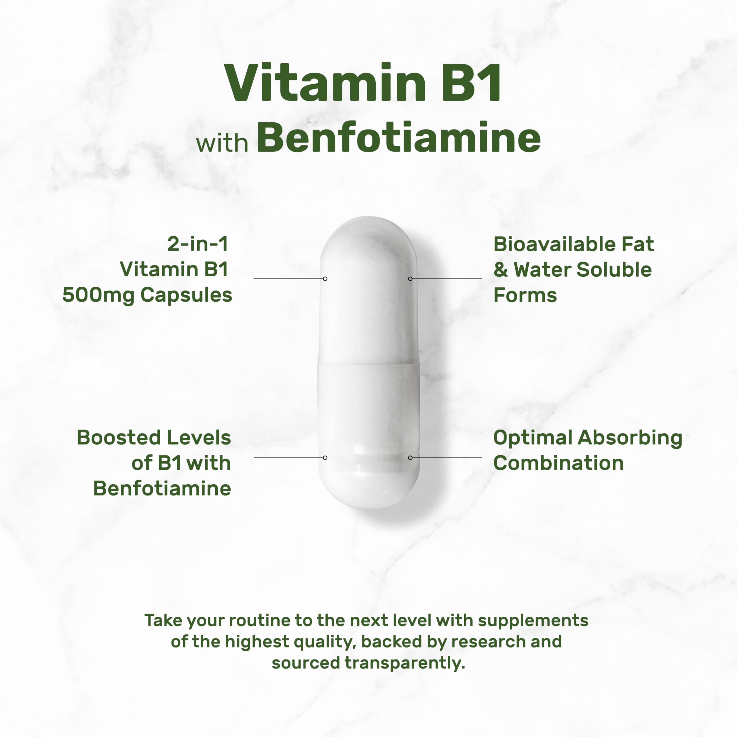 DEAL SUPPLEMENT Vitamin B1 500mg with Benfotiamine, 240 Capsules – 2 in 1 Enhanced Formula – Fat & Water Soluble Thiamine B1 Supplement – Third Party Tested, Non-GMO, No Gluten