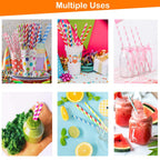 Weemium Paper Straws Disposable - 200 Pack - Durable & Non-Soggy Striped Paper Straws for Drinking in 10 Colors - 100% Biodegradable & Eco-Friendly for Parties, Events, Crafts & Everyday Use