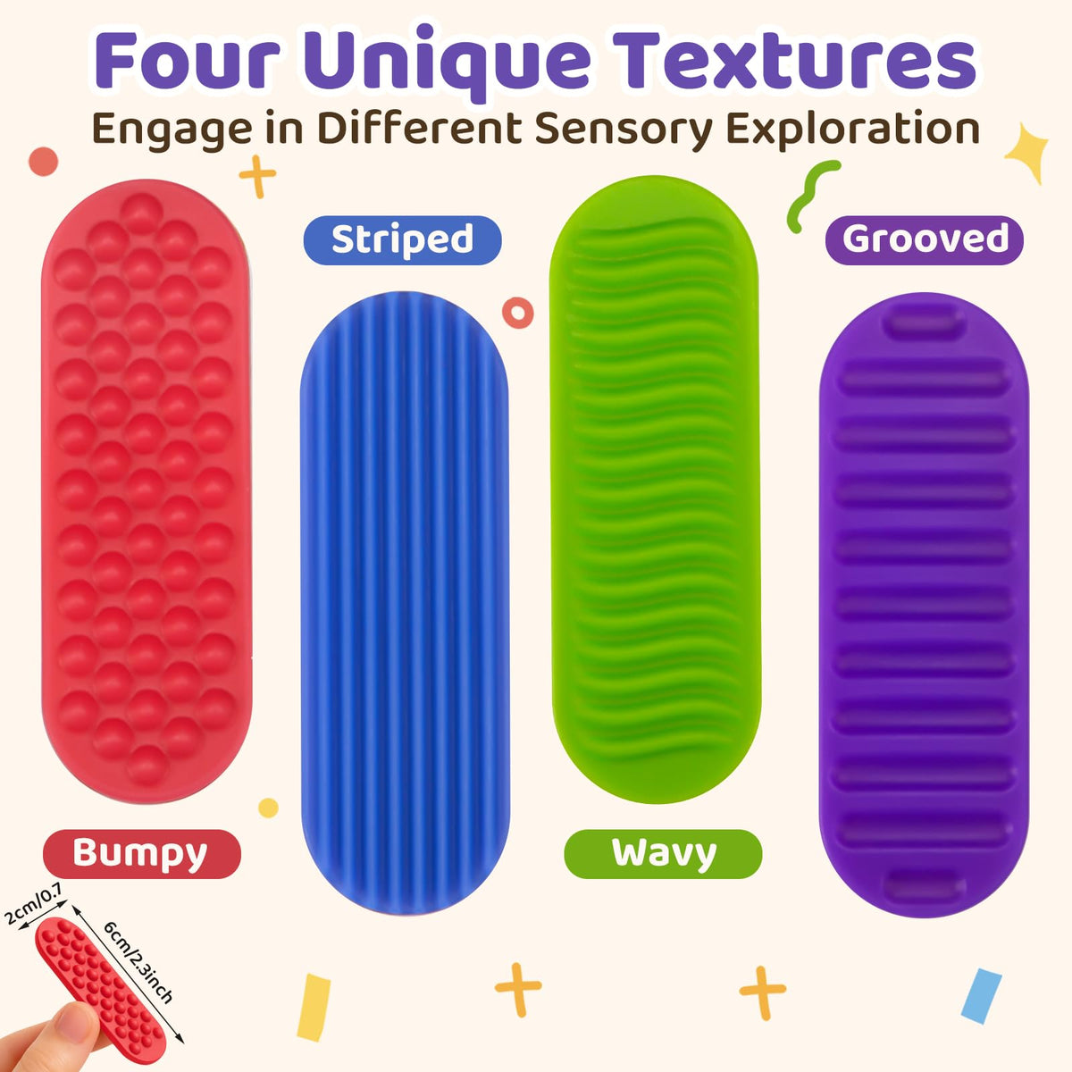 Textured Sensory Stickers for Kids & Adults, 16 Pack Silicone Calm Strips
