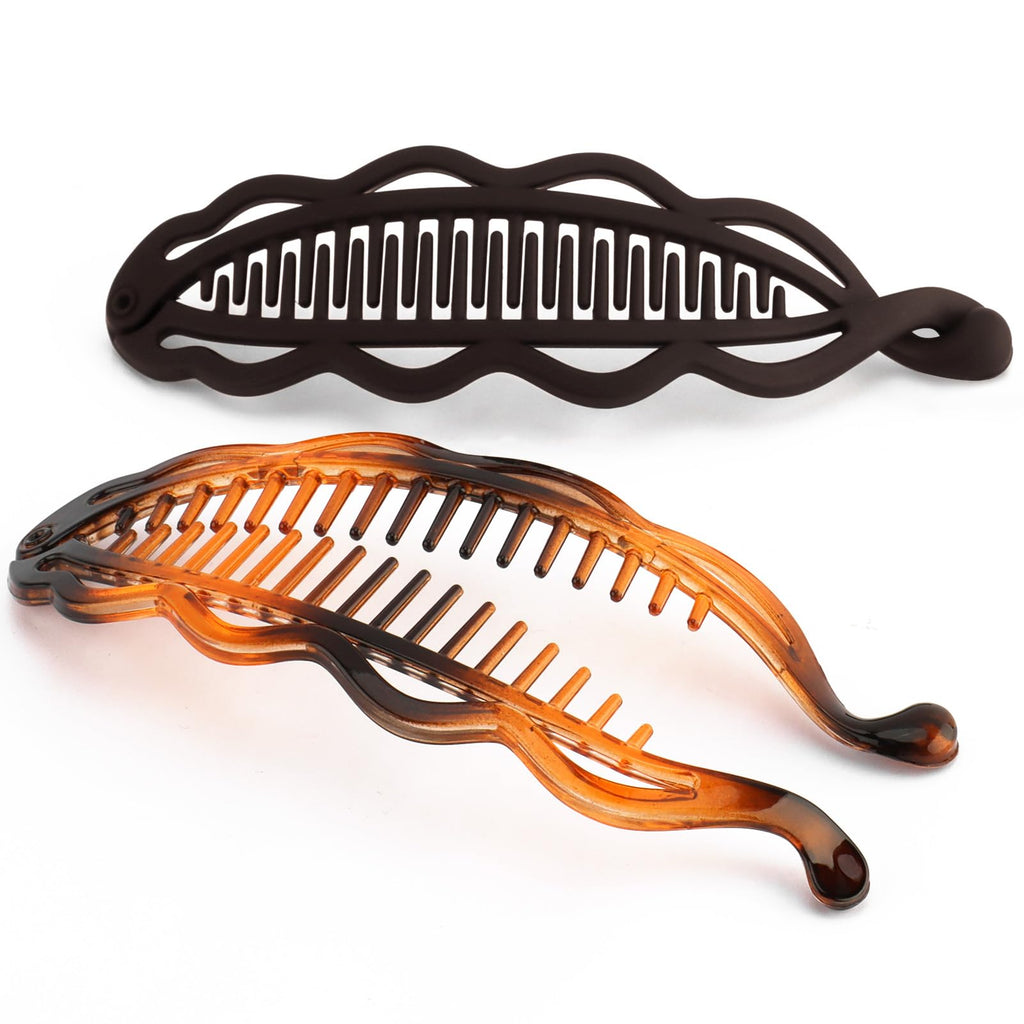 2pcs Large Banana Clip Hair Clips for Thick Hair, Matte Banana Hair Clip for Women Volumizing Hairstyles, Flat Lay Down Strong Hold Ponytail Bun Holder Accessories, Black Tortoise