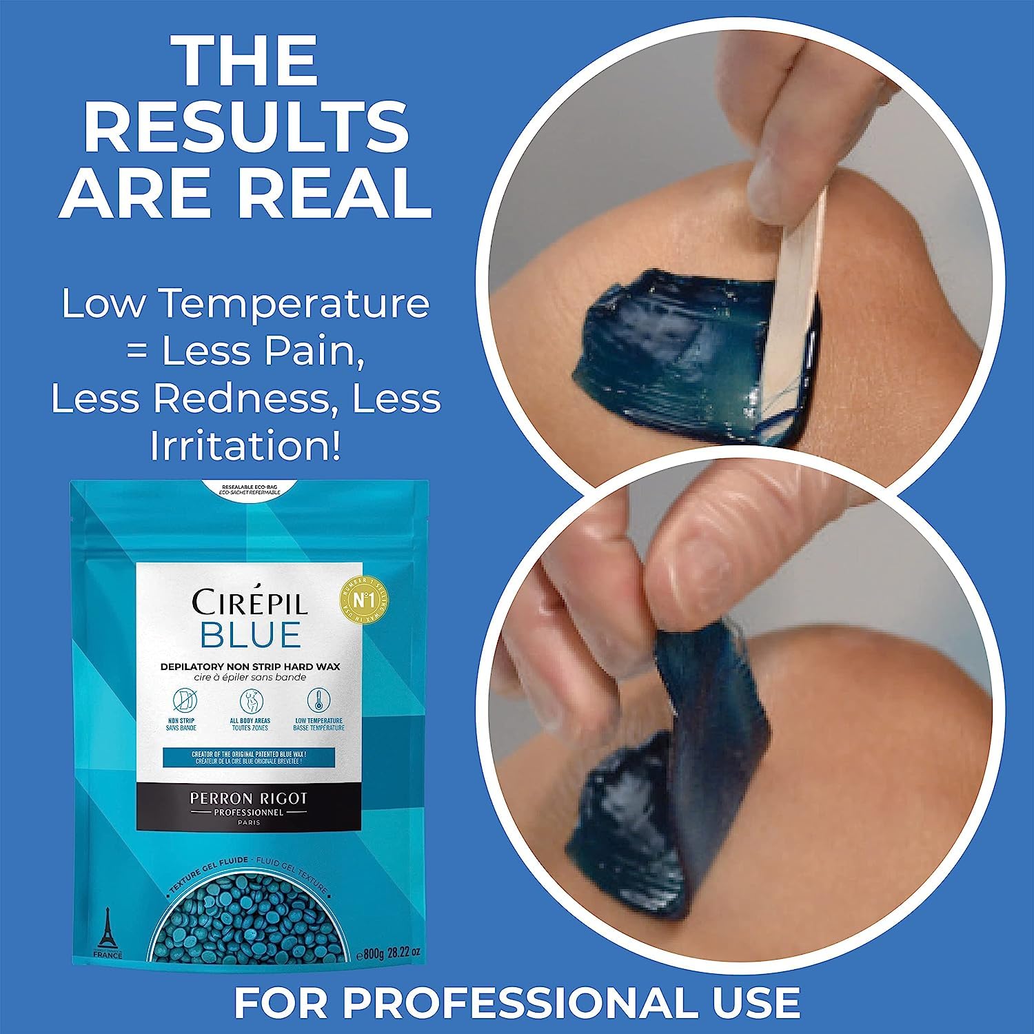 Cirepil BLUE Stripless Hard Wax Beads Bag 28.22oz / 800g | Face, body & bikini wax, unscented | Ideal for sensitive skin | Refill bag, low-temp, fluid gel texture, easy hair-removal
