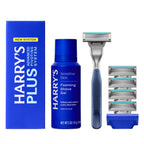 Harry's Plus Shaving Kit for Men - Premium Handle, 5 Razor Blade Cartridges, Foaming Shave Gel, and Travel Blade Cover - TSA Approved Travel Essentials - Advanced Pivoting System - Clay