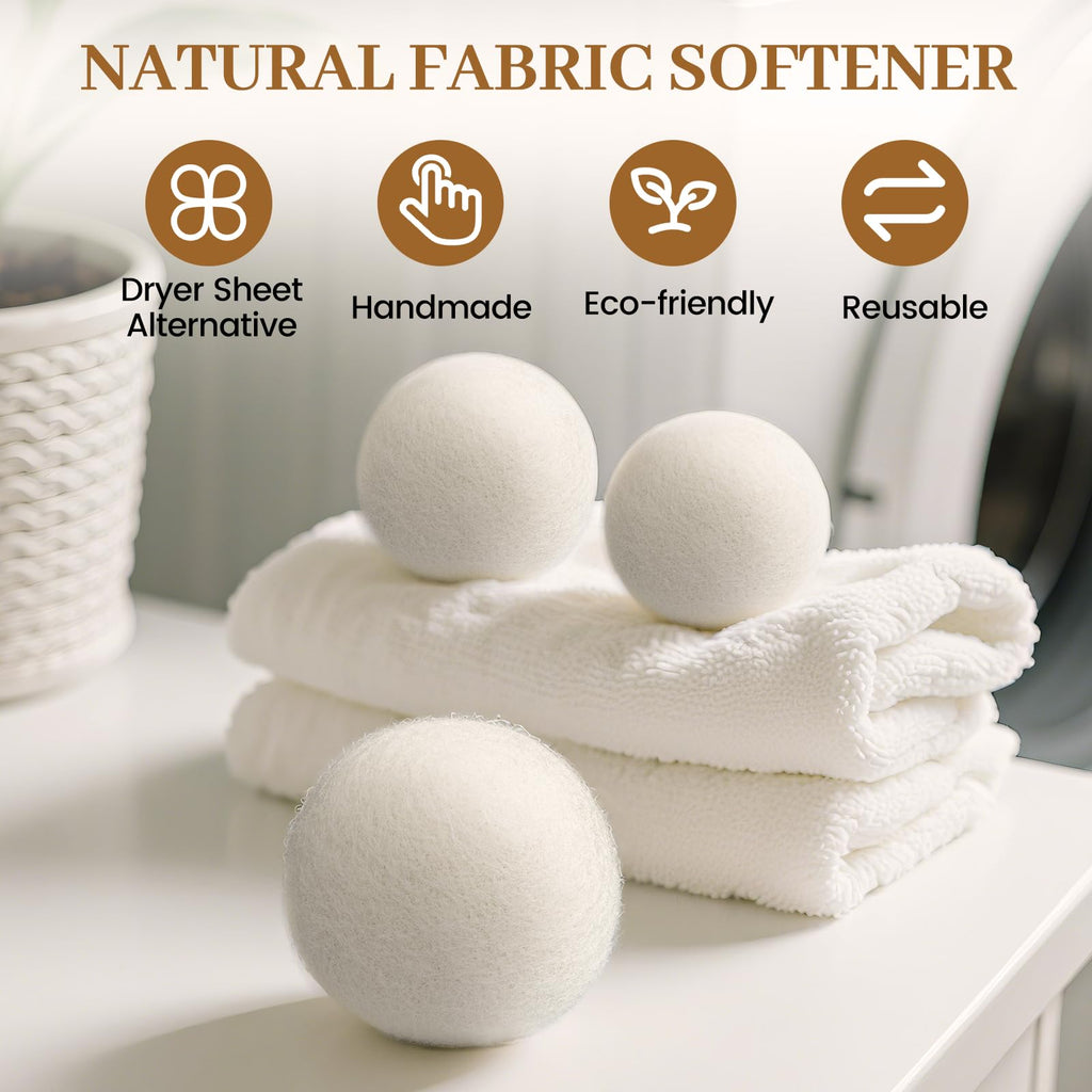 Wool Dryer Balls Handmade 3 Pack XL, Laundry Dryer Lint Balls, Reusable New Zealand Wool Natural Fabric Softener Essentials, Replace Dryer Sheets, Wrinkles Free, Shorten Drying Time