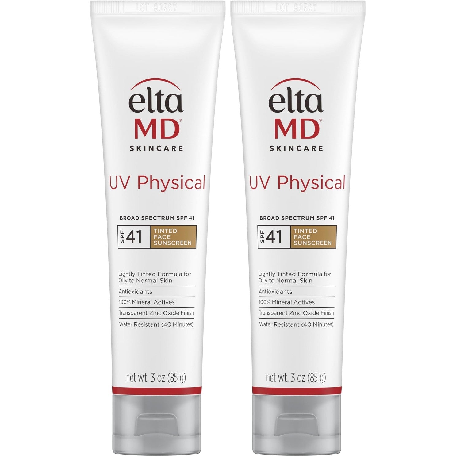 EltaMD UV Physical Tinted 100% Mineral Face Sunscreen, SPF 40 and 41 | Formulated with Antioxidants, 100% Mineral Actives, Transparent Zinc Oxide Finish, Water Resistant Up to 40 Minutes