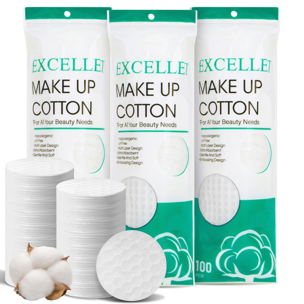 300PCS Cotton Rounds - Lint Free Cotton Pads for Face & Makeup Removal