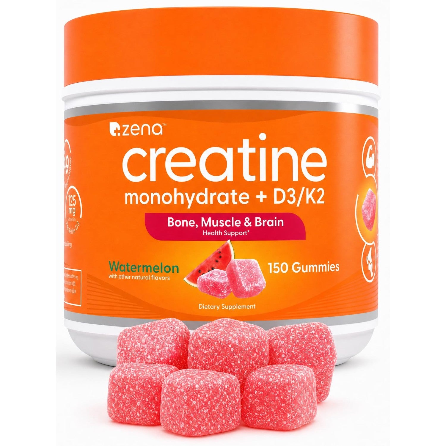 Zena Nutrition Creatine Gummies with D3 & K2, Creatine Monohydrate for Men and Women, Supports Bone, Muscle, & Cognitive Health, Gummy Workout Supplement, Blue Raspberry Flavor, 120ct, 30 Servings
