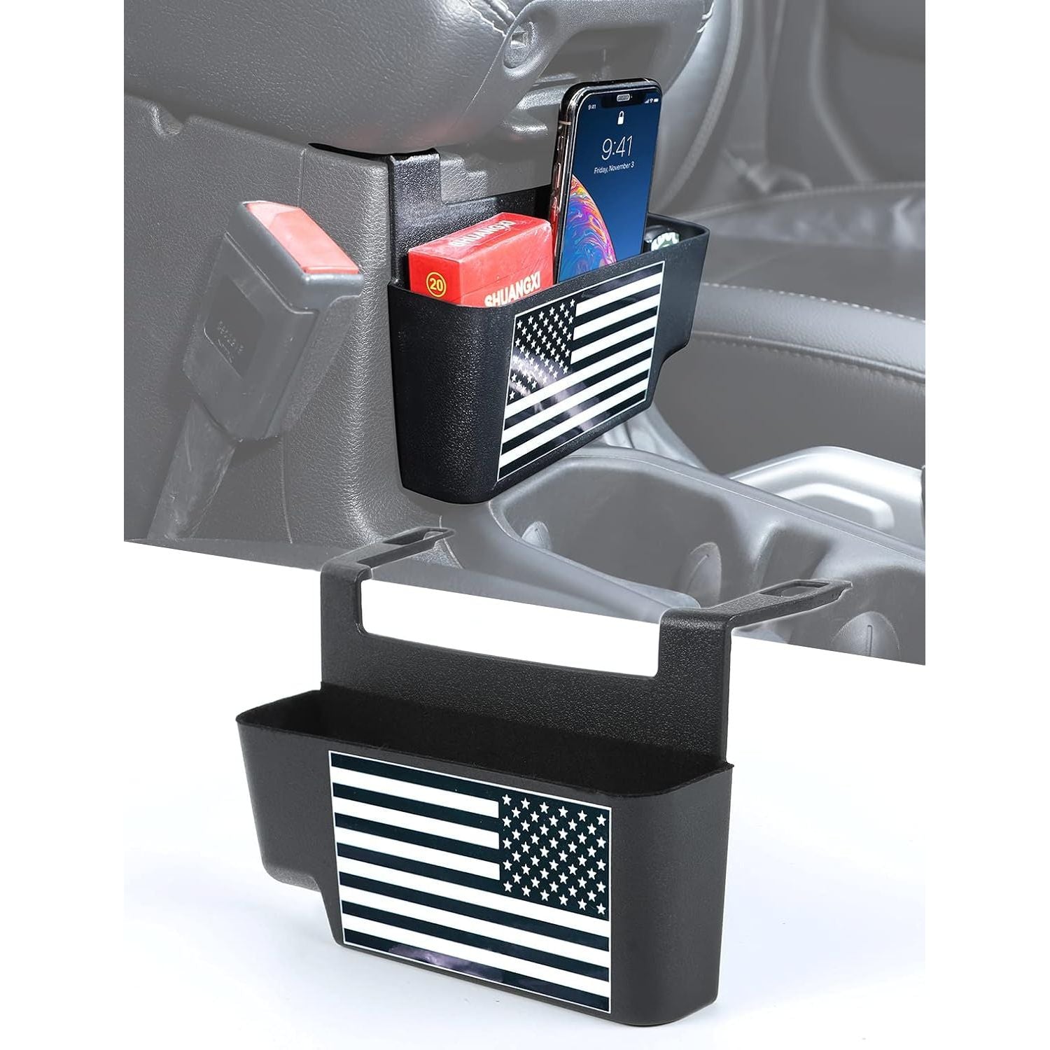 Buy now Savadicar Center Console Hanging Storage Organizer, Armrest ABS Tray Compatible with 2018-2025 Jeep Wrangler JL JLU 4XE and Jeep Gladiator JT, Interior Accessories, Black USA Flag at indiglob india