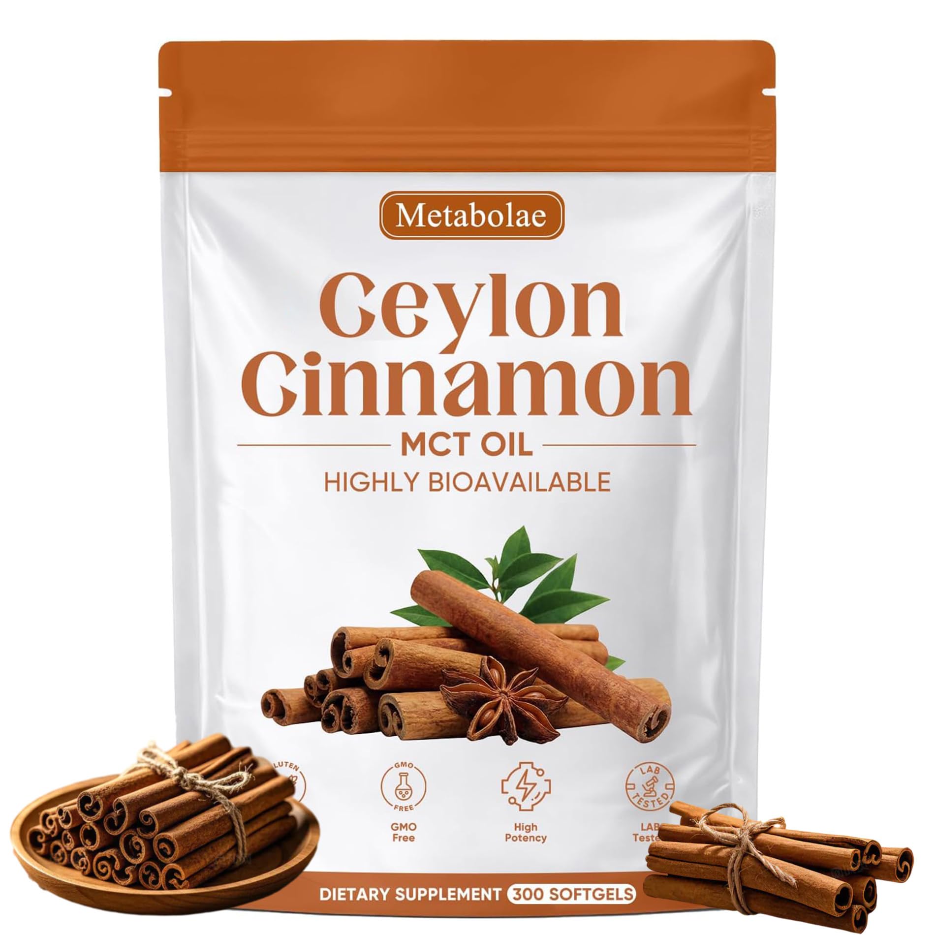 Metabolae Ceylon Cinnamon Capsules – 300 Softgels, Supports Metabolic Balance, Energy & Daily Wellness, Cinnamomum Verum Extract with MCT Oil, Non GMO (1)