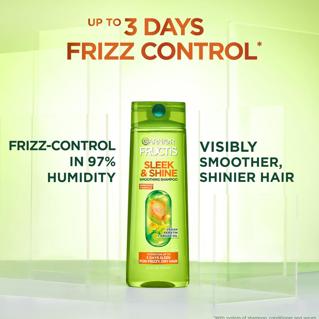 Garnier Fructis Sleek & Shine Shampoo and Conditioner Set for Dry, Frizzy Hair, Up to 72 Hours of Frizz Control, Smooths Flyaways & Boosts Shine, 22 + 21 Fl Oz (Packaging May Vary)