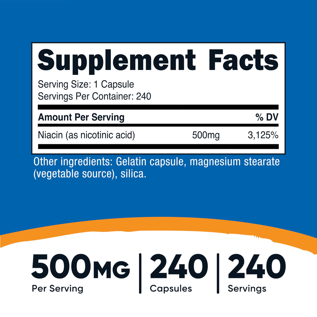 Nutricost Niacin (Vitamin B3) 500mg, 240 Capsules, with Flushing, GMO-Free | Gluten-Free