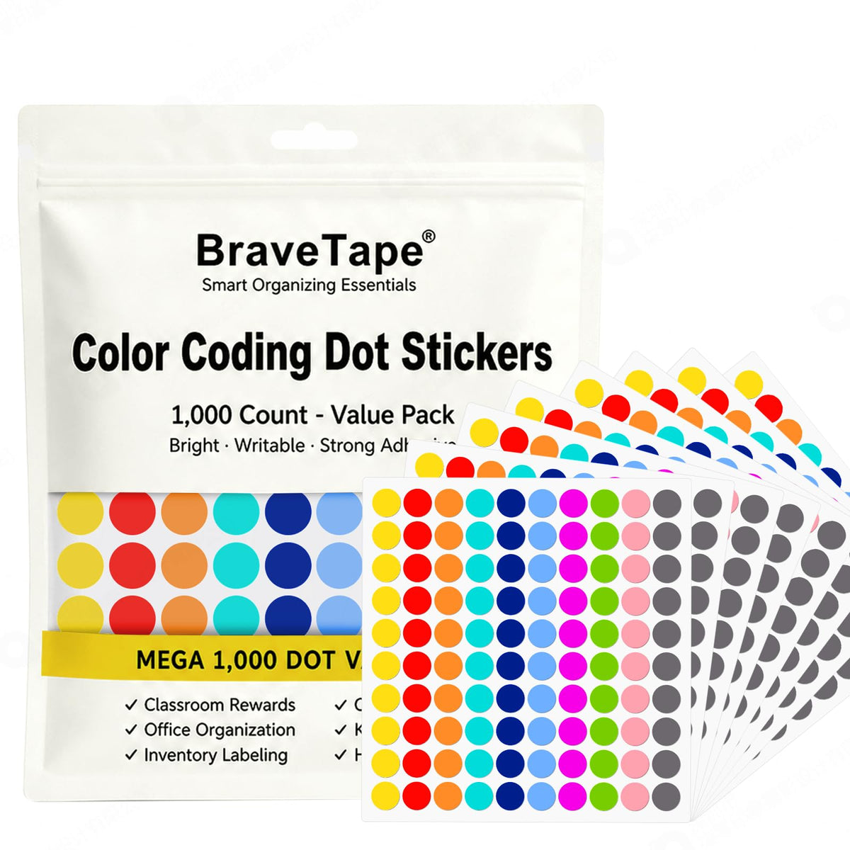 Dot Stickers Colorful Round, 1000PCS 3/4 Inch Color Coding Labels for Office, Classroom Decor, and Organizing,10 Assorted Colors Circle Sticker