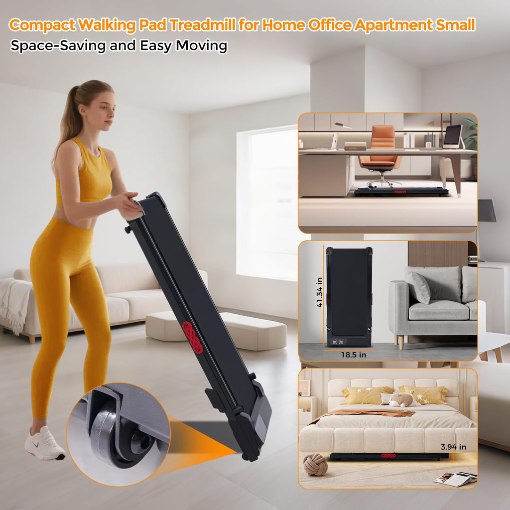 KASSADIN Electric Walking Pad Treadmill with Handle Bar Incline for Home