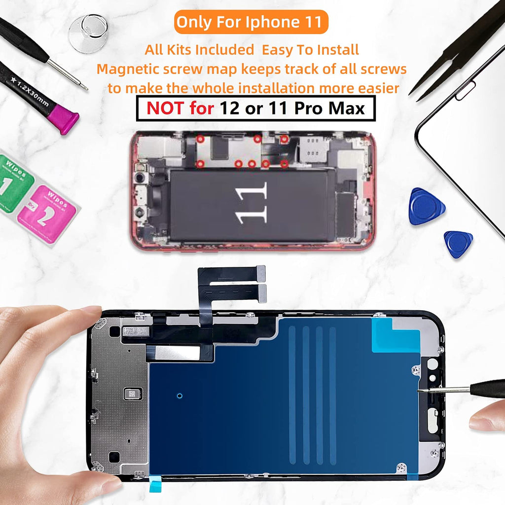 Buy now for iPhone 11 Screen Replacement 6.1 3D Touch Screen LCD Display Digitizer for A2111, A2223, A2221 Cell Phone Repair Kits+ Waterproof Frame Adhesive Sticker+Screen Tempered Protector+Face ID at indiglob india