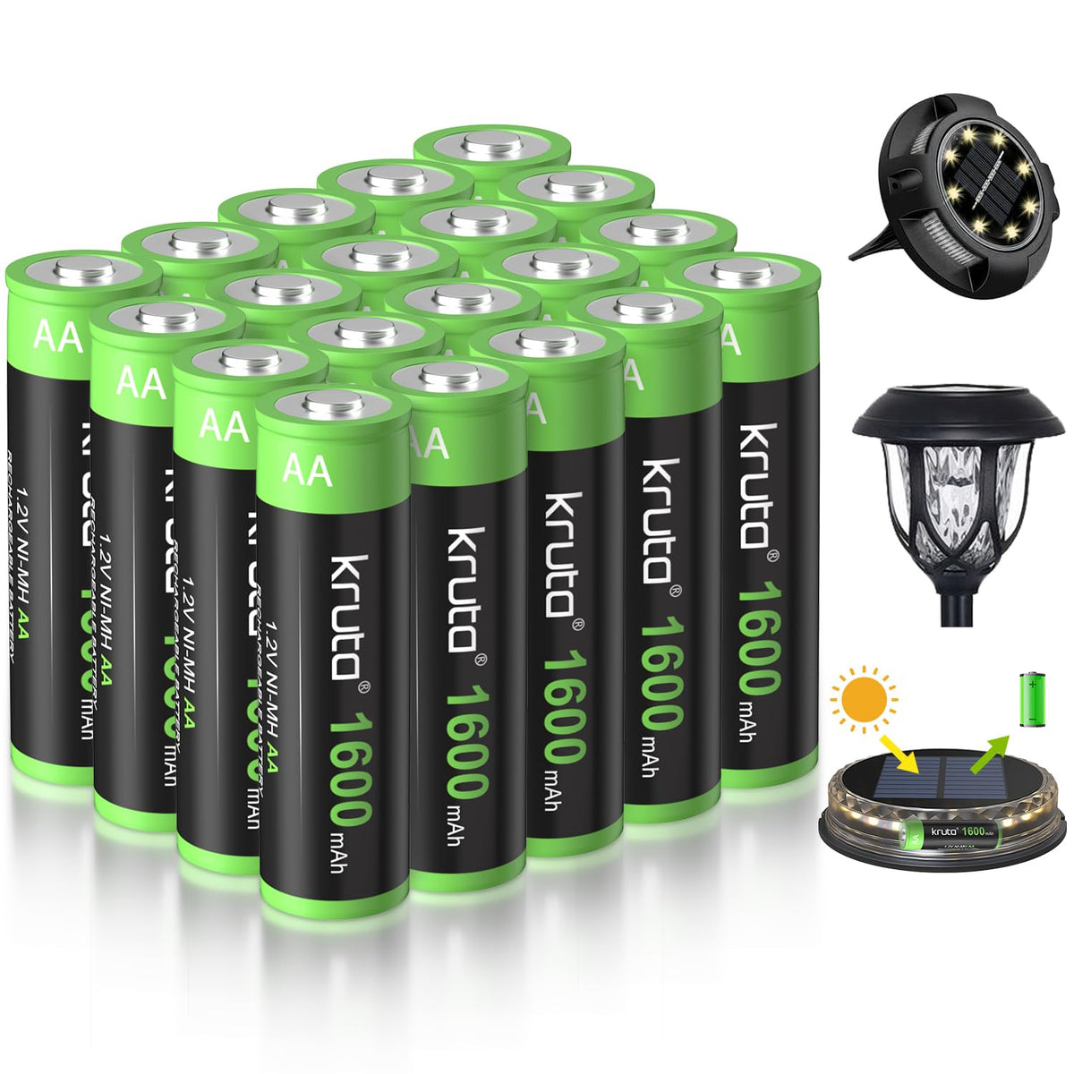 Rechargeable AA Battery Solar Batteries AA for Solar Lights 20 Pack