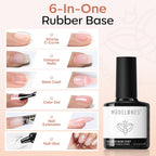 modelones Rubber Base Gel Polish Set 6 French Tip Color Builder Base | Milky White Pink Nude Blush Strengthener for Weak Nails Apex Building Long Last Soak Off U V DIY Manicure Builder in a Bottle