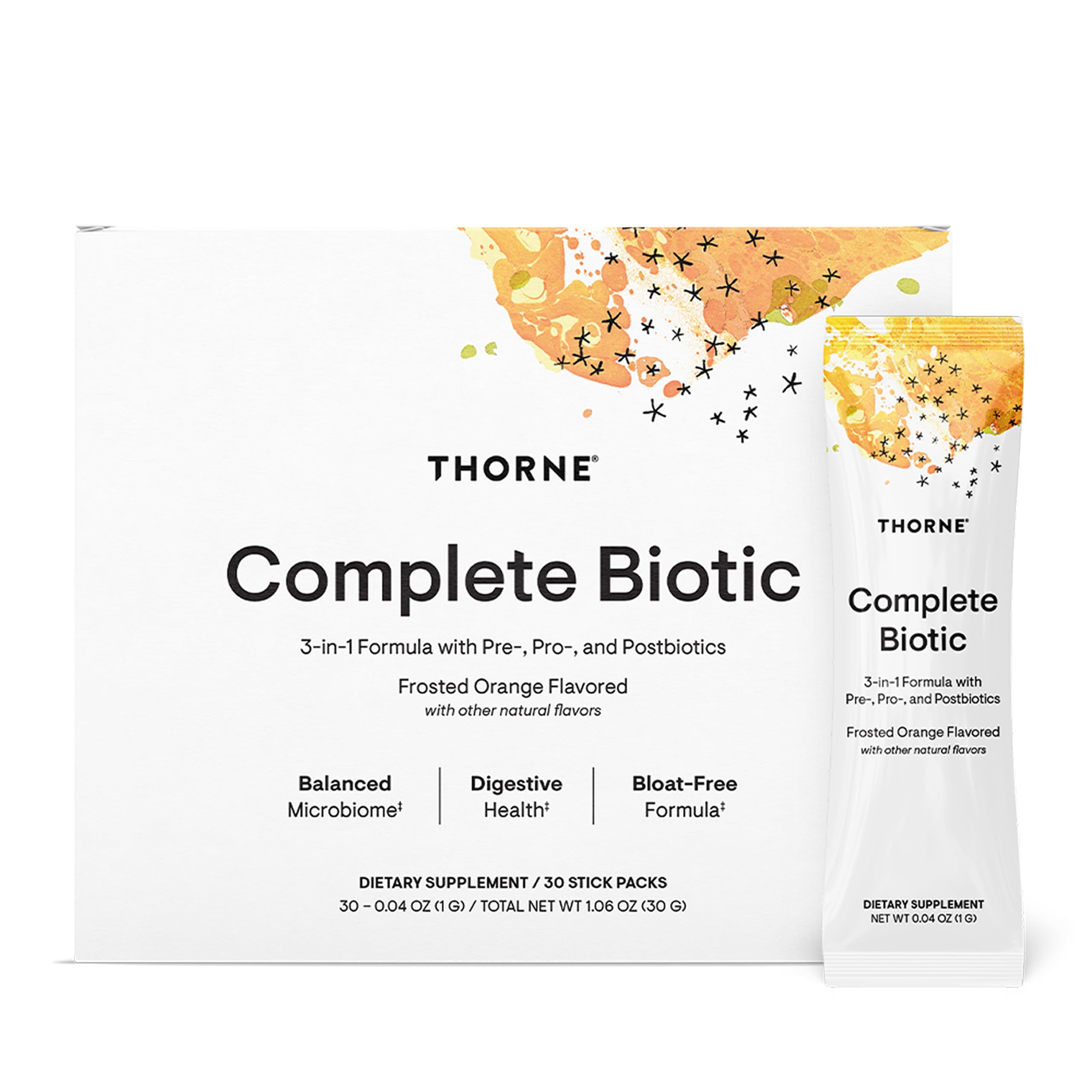 THORNE Complete Biotic, Prebiotic, Probiotic & Postbiotic, 30 Stick Packs | Supports Gut, Digestive & Immune Health, Occasional Constipation, Diarrhea, Gas & Bloating Relief*, NSF Contents Certified